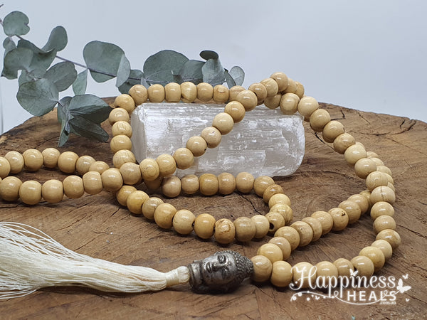 Mala Beads - Wooden Light Brown with Buddha Head