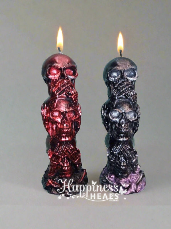 "Hear No Evil, Speak No Evil, See No Evil" skull candle