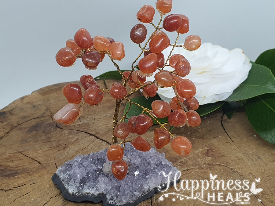 Carnelian With Amethyst Cluster Base Tree