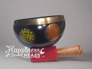 Black Singing Bowl with Chakra Symbols: Harmonize Your Energy