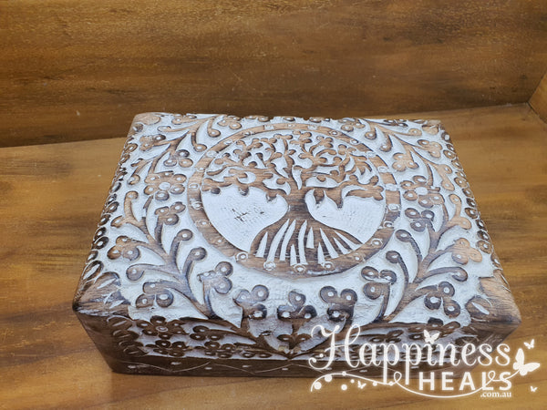 Tree of Life Carved Wooden Box