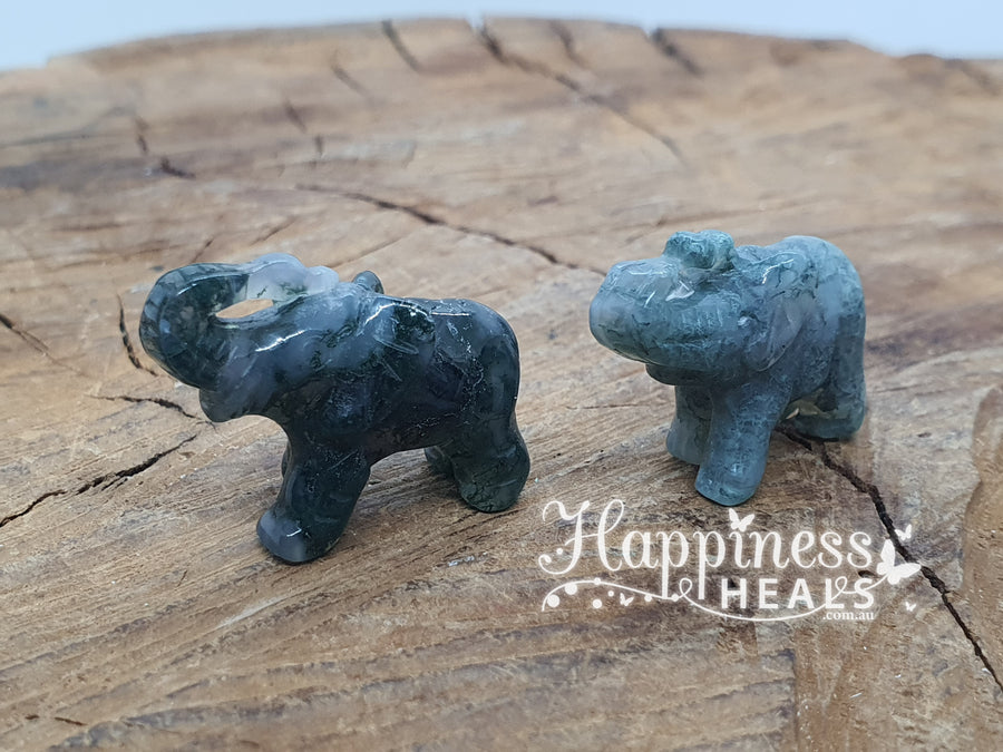 Moss Agate Elephants